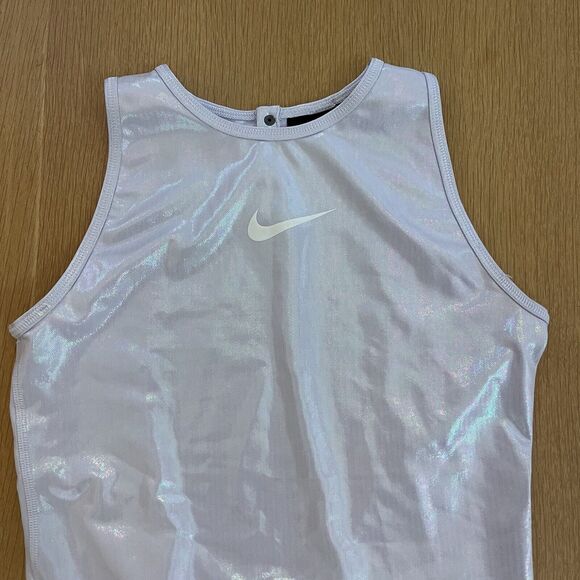 Women's Nike Revolve Size S Bodysuit GCE Iridescent Oxygen Purple Open Back - Picture 2 of 8